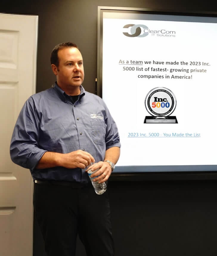 Rob presenting a company meeting